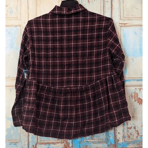 Arizona Jean Co Womens Size Small Wine Multi Plaid Button Front Red Collared - Picture 3 of 8